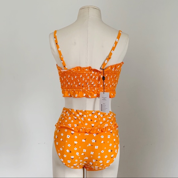 NWT 🌼 Floralkini Orange Ruffle High Waist Bikini - Picture 6 of 8